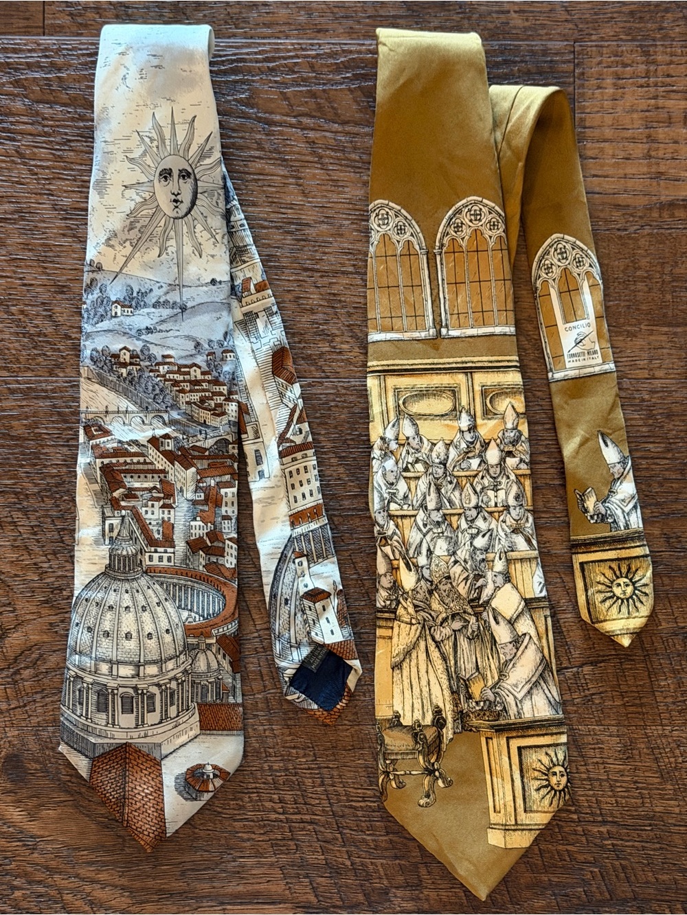 TWO vintage Fornasetti Milano Italy Designer Ties Rome❗️ Rare❗️Vatican